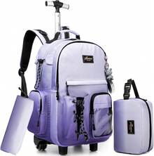 Kids Rolling Backpack With Wheels Unisex Suitcase Carry On Luggage For Elementary Middle High School Students - 漸層紫灰色 - 查看 1