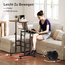 Height-Adjustable Desk, Kitchen Table With Shelf, Casters, Rustic Brown Computer Desk, 60 X 60 X 70.5-120 Cm - Coffee Brown + Black - View 3