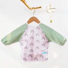1Pc Rainbow Animal Print Waterproof & Mess - Free Long Sleeve Baby Bib, Adjustable Fit For 6 - 24 Months Toddlers