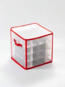 1pc Christmas Ornament Storage Box, 64 Compartments, Zipper Closure Christmas Storage Box With Handle, Red Transparent Christmas Organizer Box, Christmas Organizing Supplies - Clear - View 7