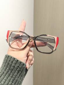 1 PC Women's Polycarbonate Bohemian Retro Color-Blocked Cat-Eye Glasses Frame For Office Work And Daily Reading With Glasses Box - 彩色 - 查看 5