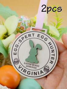 LICVIC Custom Name Easter Egg Hunt Medal Ornament, Easter Basket Stuffers, Home Decor, Personalized Easter Gift And Keepsake, For Family And Friends, Spring Easter Decorations With Bunny Badge Style, Customized Text Detail, Fully Customizable Hanging Decor - Style B - View 8