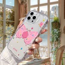 1个时尚简约星蝶图案透明波浪纹米色手机壳，兼容 17、17 Pro、17 Pro Max、17 Air、16、15、14、13、12、11 / S25、24、23、22 Ultra、A52、A53、A54、A55、A56、07、A17 / OPPO / 红米手机型号，防指纹、防震、防摔。 - 無色 - 查看 3