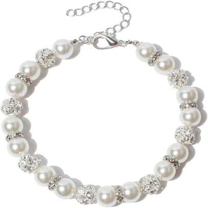 奢华仿珍珠项链，小/中/大号宠物饰品，镶嵌闪亮水钻，猫/狗项圈，时尚耐用，适合日常佩戴