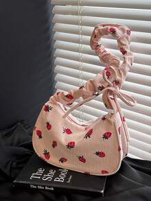 Fashionable Casual Simple Large Capacity Pleated Handbag & Shoulder Bag With Ditsy Ditsy Floral, 2026 New Arrival - Pink - View 6