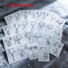 7件套不锈钢英文字母女士首饰套装，优雅简约混搭风格耳环项链套装，适合派对、婚礼、日常佩戴，时尚首饰，最佳礼物 - 隨機7組耳環項鍊套裝 - 查看 13