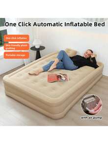 Colchón de aire inflable, colchoneta de camping de lujo, colchoneta de dormir inflable de PVC, cama de aire de camping de lujo doble con bomba incorporada, colchón grueso - Beis - Ver 5