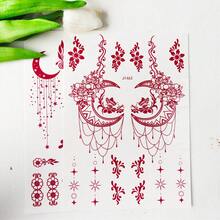 2 Sheets Brown Temporary Tattoo Stickers - Exquisite Retro Moon, Flower & Star Decor, Delicate Patterns For Daily & Party Makeup, Eid Mubarak Limited Style, Personalized Creative High-Value Hands & Body Decor Tattoo Patches - Brown - View 7