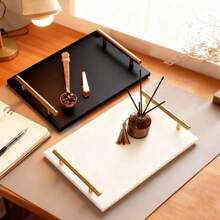 1pc Acrylic Tray With Gold-Color Handle, Suitable For Vanity, Bathroom, Kitchen, Nightstand Storage And Display - Multicolor - View 7
