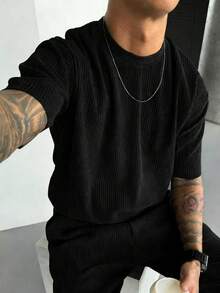 Summer Corduroy Short-Sleeved Shirt, Creamy Texture, Breathable And Not Stuffy, A Versatile Everyday Style. - 黑色 - 查看 1