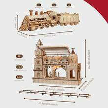 2pcs 3D Wooden Puzzle Mechanical Train And Railway Station Model Kits Brain Teaser Puzzles Vehicle Building Kits Unique Gift On Birthday Christmas Day - trắng - Xem 2