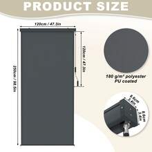 Pionowa żaluzja balkonowa z aluminium, roleta zewnętrzna z mechanizmem korbowym, roleta boczna, ekran prywatności na balkon, taras, ochrona przeciwsłoneczna i ekran prywatności, szaro-antracytowy, 120 x 250 cm/160 x 250 cm/180 x 250 cm - antracyt - Zobacz 2