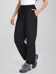 CZRLHYT Women'S Waterproof Outdoor Hiking Cargo Pants Loose-Fit Straight-Leg Softshell Trousers Windproof Umbrella Pants For Trekking Camping Jogging Casual Wear Tights - Black - View 3