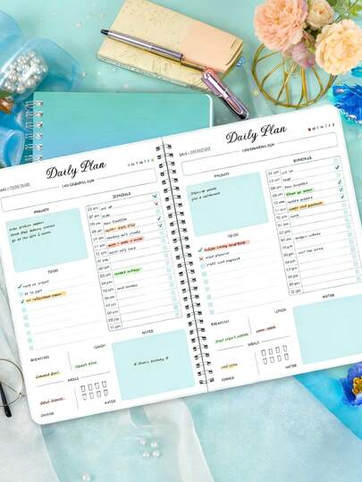 week plan 1pc Undated A5 Spiral Bound Daily Planner Notebook, 52 Sheets/104 Pages, 100g Paper, Office Supplies, Women's Desktop Decor, Easter Gift