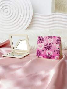 1pc Gothic Style Skull Series Vanity Mirror, Foldable Lightweight Compact Handheld Mirror, Durable PU Leather, Suitable For All Occasions, Portable Pocket Mirror With Classic Skull, Rose, Butterfly, Spider Web, Heart Patterns, 180° Flip Design - Multicolor - View 10