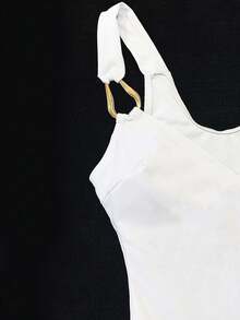 女士夏季时尚高端金属设计连体泳衣，白色纹理度假风优雅沙滩派对泳衣 - 完美适用于派对、度假、浪漫约会、时尚设计、独特休闲波西米亚风格、旅行和日常玩耍 - 白色 - 查看 6