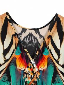 Damski kaftan z kwiatowym nadrukiem 2026 Wiosna/Lato Nowa kolekcja Głęboki dekolt w serek Ręcznie tkany dekolt Długie rękawy typu nietoperz Długie okrycie na wakacje Okrycie plażowe Okrycie na strój kąpielowy Szlafrok bankietowy - Wielokolorowe - Zobacz 4