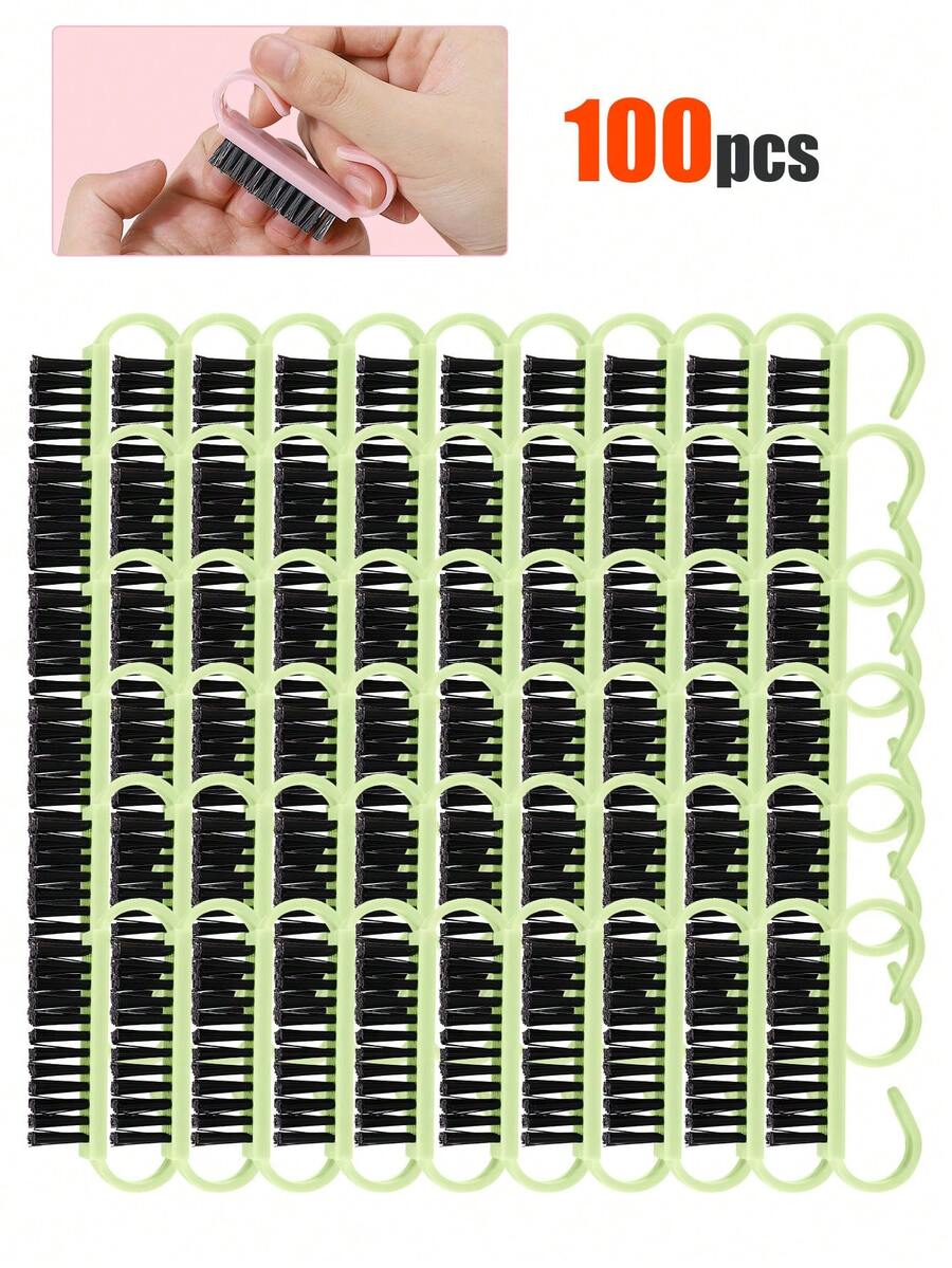 10-100支装小型指甲除尘刷（带手柄），含粉末指甲清洁刷，指甲和脚趾清洁刷，颜色随机，美甲修脚软毛塑料清洁指甲锉工具套装