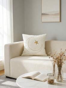 1/2 件斋月吉祥枕套，开斋节刺绣枕套，斋月家居装饰，斋月装饰品，18 x 18 英寸金色对比星月图案，家居装饰，房间装饰，仅含枕套 - 米色 - 查看 2