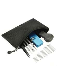 1 Set Uhrenarmband Reparatur Werkzeug-Kit, inklusive doppelköpfiger Armband Lochzange, Schraubendreher, Gehäuseöffner, Hebeleisen, Pinzette, Federstege, mit Aufbewahrungstasche, Uhrenarmband Demontage Werkzeugsatz, ideales Valentinstags-Geschenk für Uhrenliebhaber - Schwarz - Übersicht 11