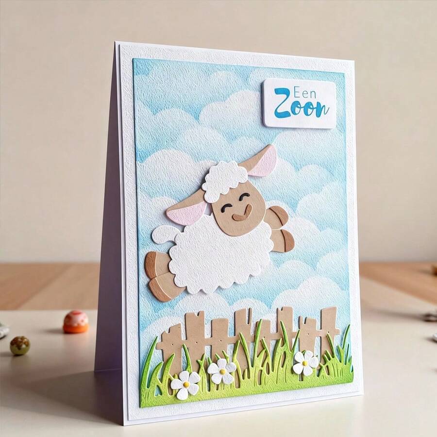 创意羔羊与栅栏金属切割模具，DIY剪贴簿相册和压花模板，贺卡制作工具，卡片纸切割工艺品，礼品卡制作模板模切。 - 銀色 - 查看 1