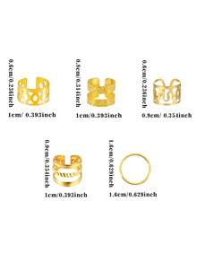 50个/套 复古波西米亚风合金发圈 - 镂空圆形发饰，适合女性和女孩，优雅纯色发圈，可用于编发和DIY发型，发夹 - 金色 - 查看 8