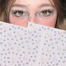 1Sheets 3D Glitter Aesthetic Dreamy Face Stickers, Rhinestone Decoration 3D Starfish Rhinestone Design Face Gems, Perfect For Gatherings, Parties, Performances, And Other Facial Diamond Stickers - Multicolor - View 3