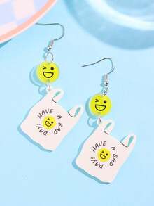 1 Par de Brincos Criativos e Engraçados com Rosto Sorridente Personalizado "Tenha Um Mau Dia", Presente de Joias para Mulheres, Adequado para Uso Diário, Feriados e Festas - Multicolorido - Visão 2