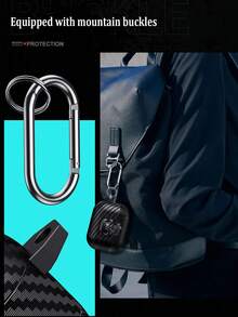 1个旋转骷髅头耳机保护套，适用于苹果Pro 1/2/3/4代，碳纤维纹理软硅胶材质，朋克风保护套，带登山扣