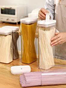 1pc/Set Kitchen Airtight Storage Canister, PET Material Dust-Proof Waterproof Pest-Proof Grain Jar, Stackable Fridge Storage Box, Kitchen Storage Box, Food Storage Box, Rice Storage Box, Suitable For Storing Grains, Rice, Pasta, Flour And Sugar - Transparent White - View 6
