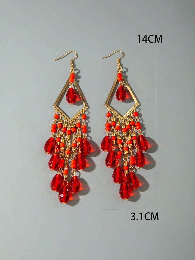 imoli 1 Đôi bông tai dài kiểu Bohemian thời trang, chất liệu kim loại, đính hạt thủy tinh, hình học, thủ công, thích hợp cho nữ, đi nghỉ mát, dự tiệc, làm quà tặng trang sức. - Nhiều màu - Xem 7