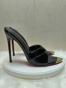 Pointed Toe Hollow Out Ankle Strap High Heel Sandals, Summer Fashion Minimalist Suede Slip-On Dress Shoes - Black - View 4