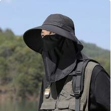 1pc Unisex Spring & Summer 360° UV Protection Bucket Hat - Integrated Neck Shield & Removable Face Cover, Breathable Wide Brim Outdoor Sun Hat For Fishing/Hiking/Cycling/Outdoor Activities, Fashionable All-Round Sun Protection Bucket Hat