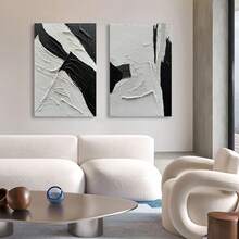 NANKAI Art Minimalist Hand Painted Thick Texture Black And White Oil Painting 10x10 Inch Large Oil Painting Home Room Decor Bedroom, Smiling Friends, Room Decor, Decorations, Coffee Bar Essentials - Clear - View 8