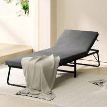 Folding Bed 70 X 190 Cm, Guest Bed With 7 Cm Foam Mattress, Adjustable Headboard, Travel Bed On Wheels, Linen Look, Metal Frame For Office Or Guest Room, Dark Grey - Dark Grey - View 7