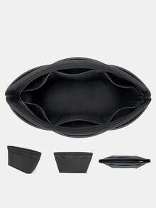 1pc Multi-Functional Felt Lining Makeup Bag Handbag Medium Size Storage Bag Large Capacity Cosmetic Organizer Bag With Multiple Compartments, Suitable For Keys, Phones, Lipsticks And Other Fashion Portable Travel Accessories - Multicolor - View 3