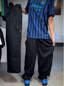 Dazzling Original Black Cargo Pants - Wide Leg Twill Streetwear Jeans - màu đen - Xem 5