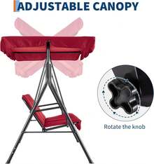 Columpio de exterior con toldo ajustable para adultos, banco de 3 plazas con cojines gruesos, estructura de acero, para jardín, color rojo - Rojo - Ver 3