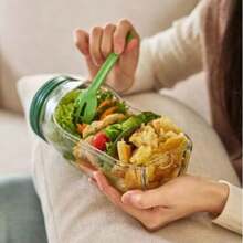 32oz Salad Mason Jar With Side Spout And Leak-Proof Lid, Microwave, Dishwasher & Fridge , Sealed Salad Container With Condiment Tray, Stackable Design, Great For Meal Prep, Lunch & Dinner - Multicolor - View 3