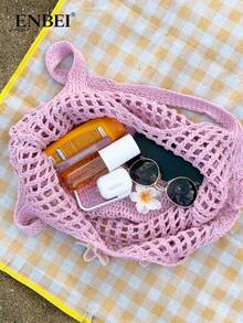 2026 Fashion Spring/Summer Women's Retro Vacation Style Beach Bag, Hand-Woven Shoulder Strap Crochet Large Capacity Bag, Foldable, Hollow Out Elegant Women's Tote Bag, Travel Essential, Suitable For Dating, Outings, Shopping, Vacation Must-Have, Cruise Essential, Perfect As A Mother's Day Gift, Valentine's Day Gift, Or Teacher's Day Gift. - Multicolor - View 6