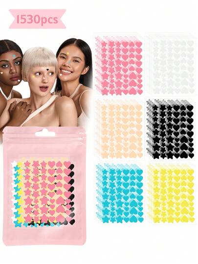 255 piezas de pegatinas decorativas con formas de estrella y corazón en colores rosa, negro, blanco, azul, morado y verde, adecuadas para sesiones de fotos, pintura facial y aplicables en diversas fiestas, reuniones y actividades de entretenimiento. 102/51 piezas, obsequios, viajes, artículos baratos, artículos esenciales de viaje