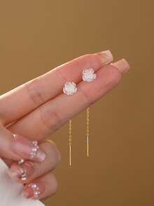 S925 Silver Iridescent White Rose Earrings, Hypoallergenic, French Luxury, Gift For Valentine's Day, Wedding, Party, Comes With Gift Box