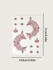 2pcs Maroon Temorary Tattoo Stickers - Sexy Moon & Floral Patterns For Foot & Hand, DIY Mehndi Design, Fake Tattoos, For Women Body Parties Makeup - Brown - View 11