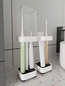 Toothbrush Holder With Cup, Suitable For Ordinary Toothbrush, Can Store Toothpaste, Three Teeth Brush And Toothpaste Holder, Suitable For Electric Toothbrush, Dental Floss, Razor Countertop Storage - White - View 2