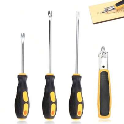 4pcs Upholstery Tools Staple Remover And Screwdriver Tack Lifter Tool Set | Nail Puller Remover For Furniture Maintenance And Indoor Maintenance, No Electricity Required