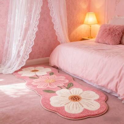 1pc Floral 3-Piece Pink & Purple Area Rug, Living Room Carpet, Washable, Plush, Soft, Suitable For Autumn/Winter Bathroom Decor