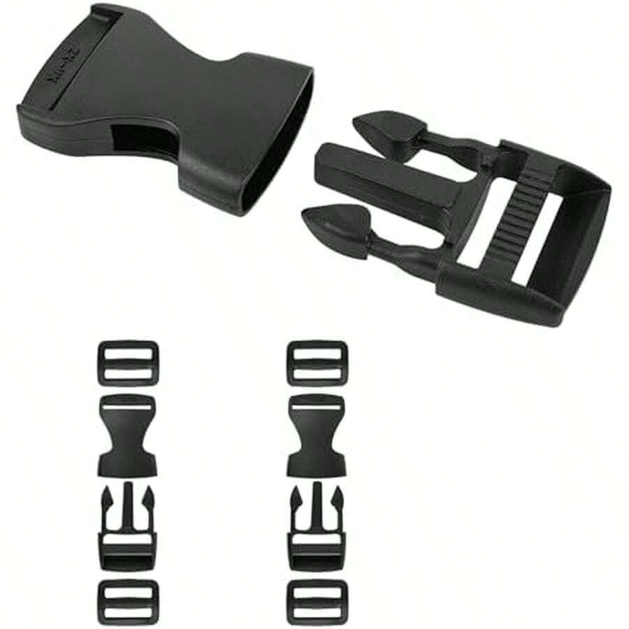 4 Set Buckles For Straps And 8 Pcs Tri-Glide Slide, Side Release Plastic Buckle Clip, For Straps1-Inch Webbing Etc - Black-2 - View 1