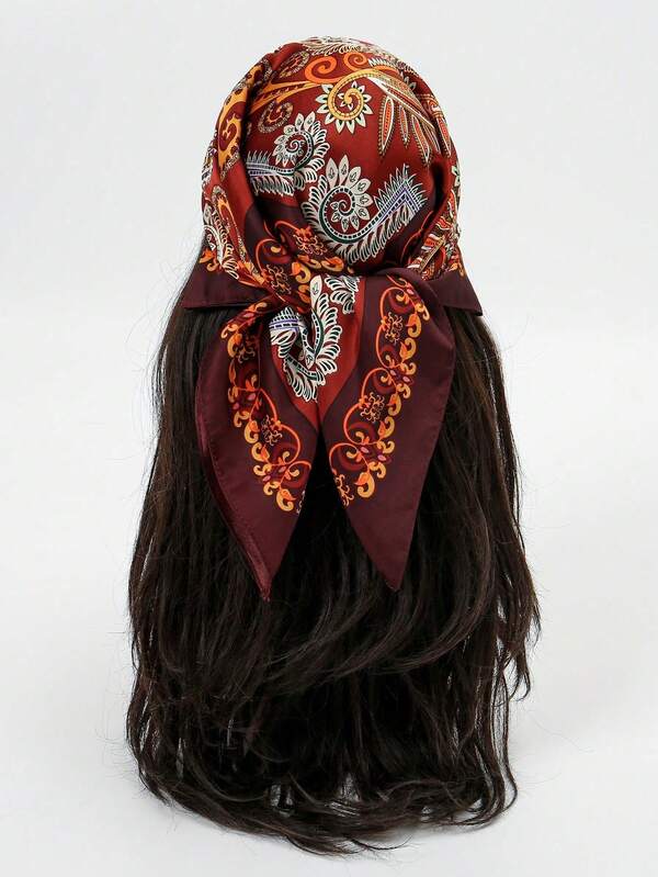1pc Women's Bandana Scarf, Paisley Print, Silky Fabric Headband, Hair Tie, Decorative Scarf, Suitable For Daily Use