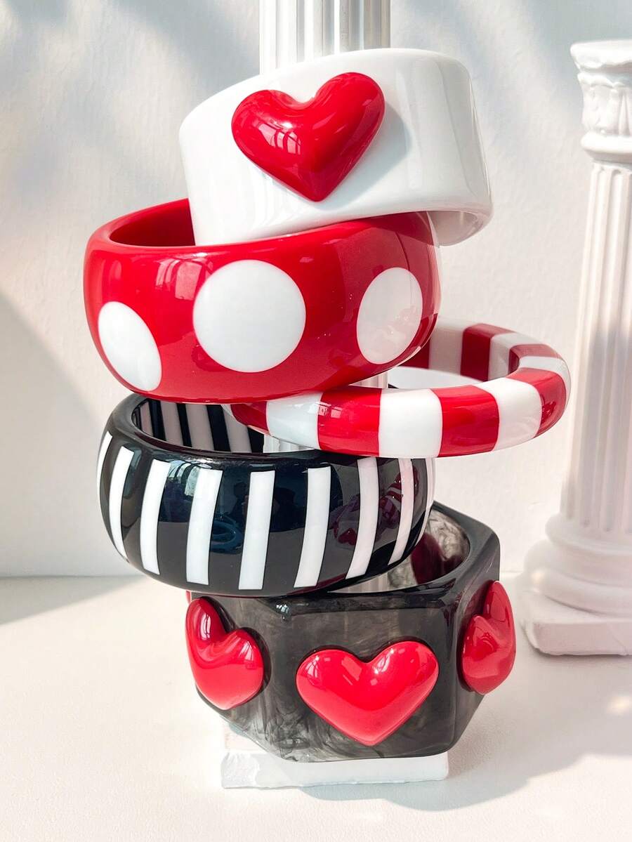 1 chiếc vòng tay hình trái tim màu hồng phối tương phản, đính ngọc trai và đá pha lê, kiểu dáng đa năng phù hợp với thời trang đường phố, vòng tay của các ngôi sao mạng, quà tặng ngày Valentine, quà tặng ngày của mẹ.