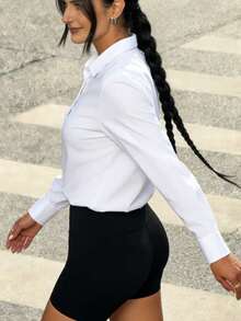 Women's Button Down Shirts Classic Fit Dress Shirt Work Business Casual Long Sleeve Blouse Tops - White - View 4